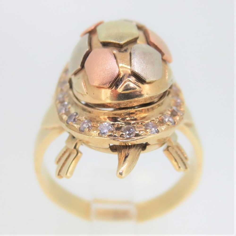 14K Black Hills Gold Turtle Ring with Diamond, Ru… - image 5
