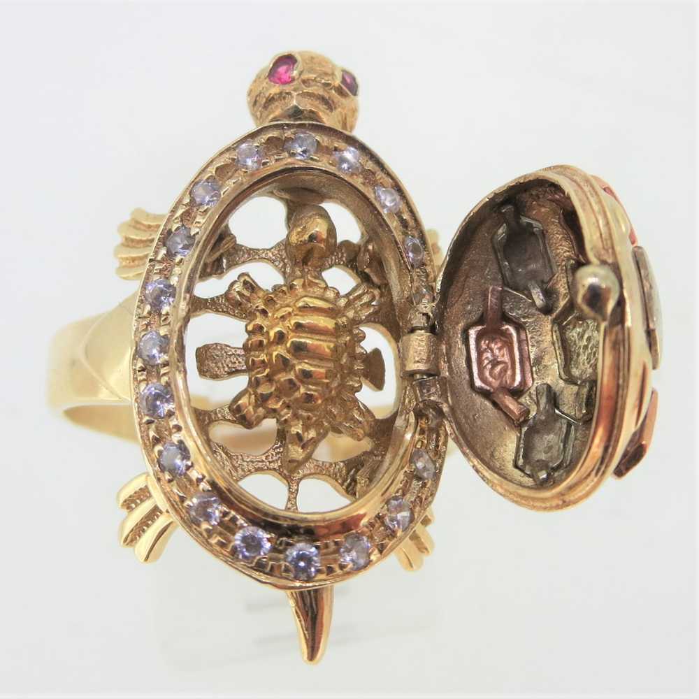 14K Black Hills Gold Turtle Ring with Diamond, Ru… - image 6