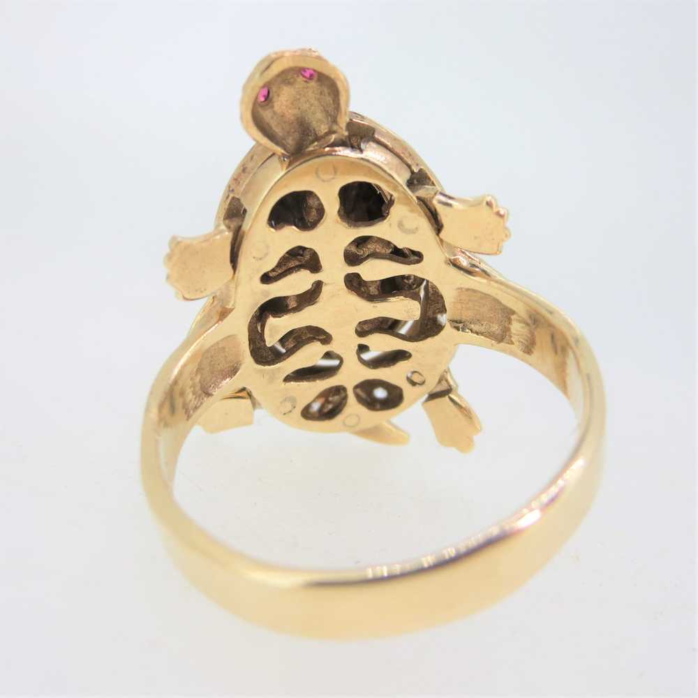 14K Black Hills Gold Turtle Ring with Diamond, Ru… - image 7