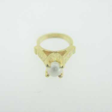 14k Yellow Gold Faux Pearl June Birthstone Ring C… - image 1
