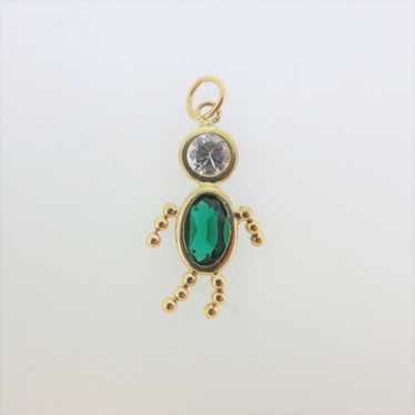14k Yellow Gold Created Emerald May Birthstone Bo… - image 1