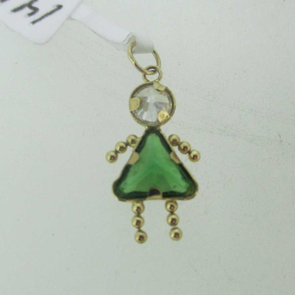 14k Birthstone Child Charm Green and White Stones - image 1