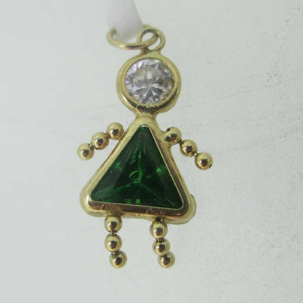 14k Birthstone Child Charm Green and White Stones - image 2