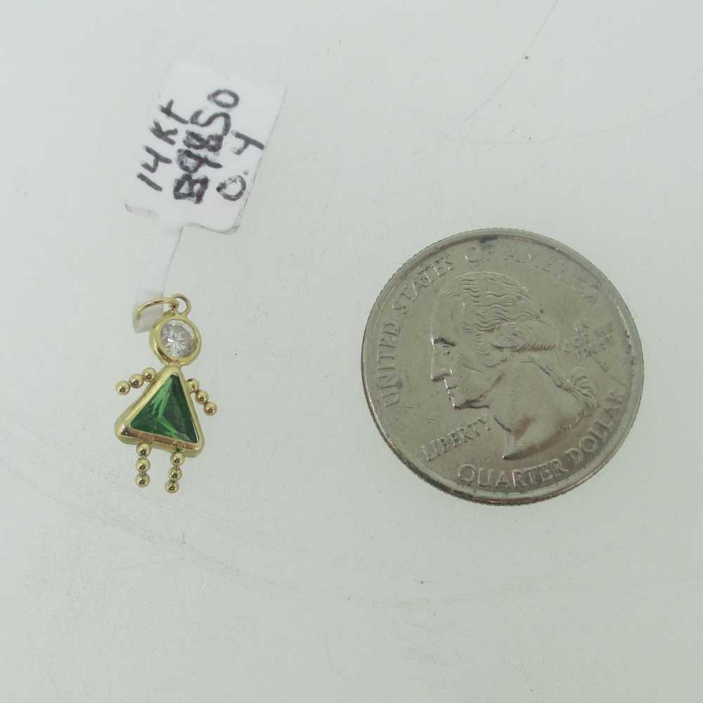 14k Birthstone Child Charm Green and White Stones - image 3