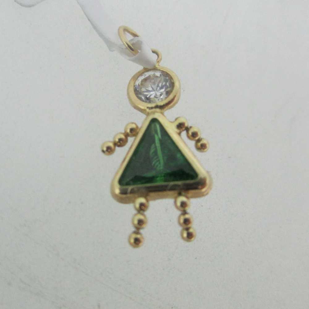 14k Birthstone Child Charm Green and White Stones - image 4