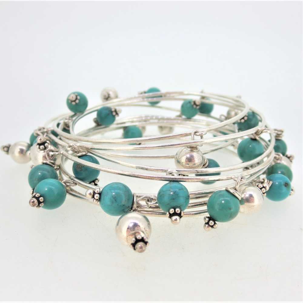 Sterling Silver Bangle Bracelets with Nine Pieces… - image 1