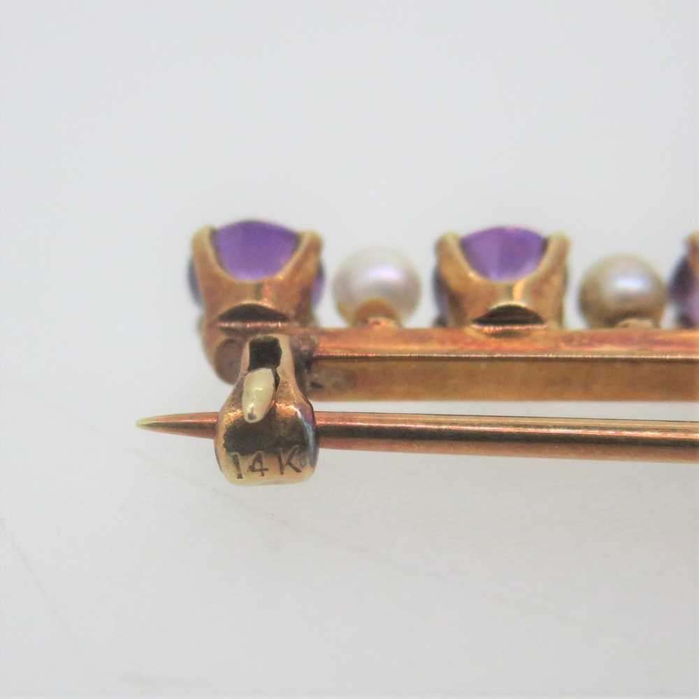 Vintage Antique 14k Yellow Gold Pearl & Amethyst … - image 6