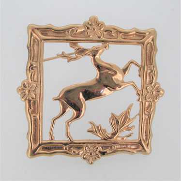 12k Gold Filled Christmas Jumping Deer in Ornate … - image 1