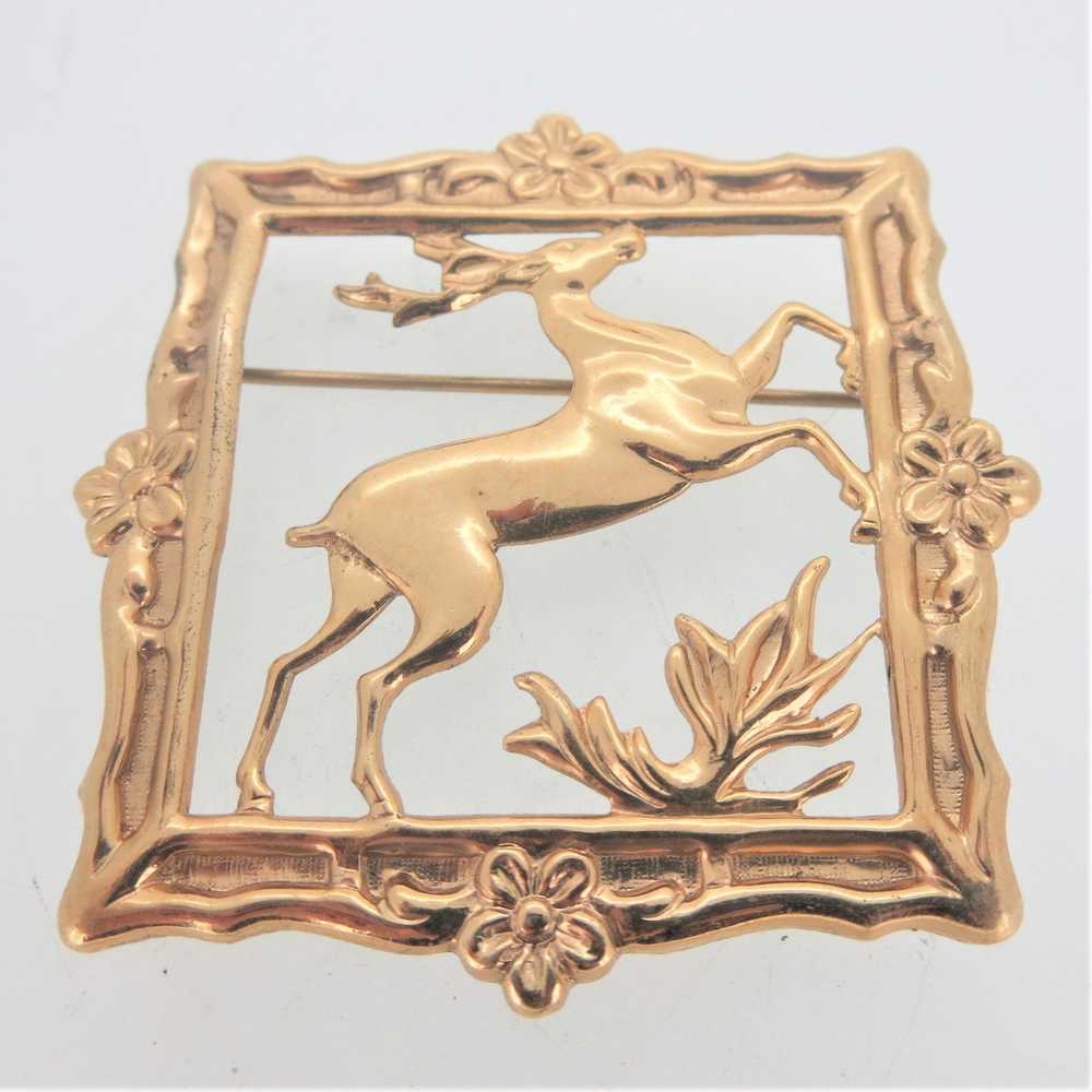 12k Gold Filled Christmas Jumping Deer in Ornate … - image 2