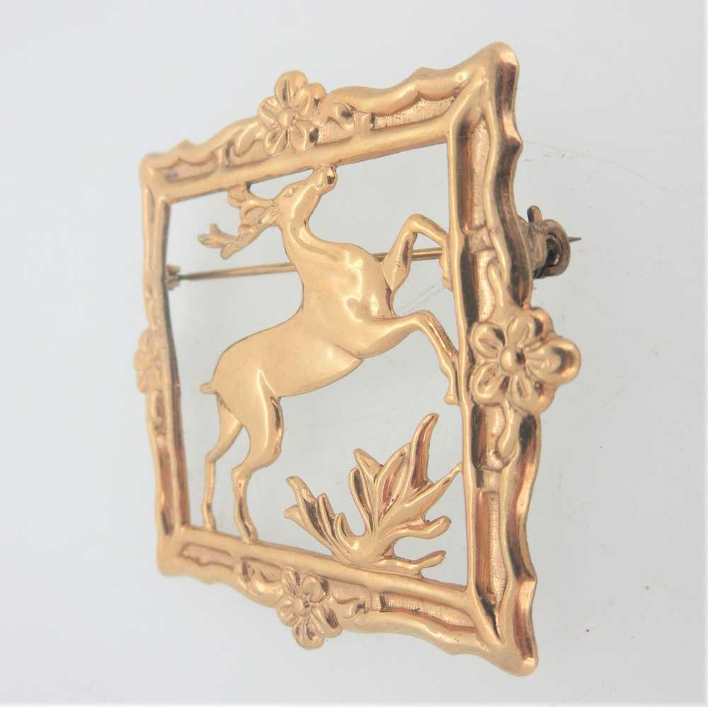 12k Gold Filled Christmas Jumping Deer in Ornate … - image 3