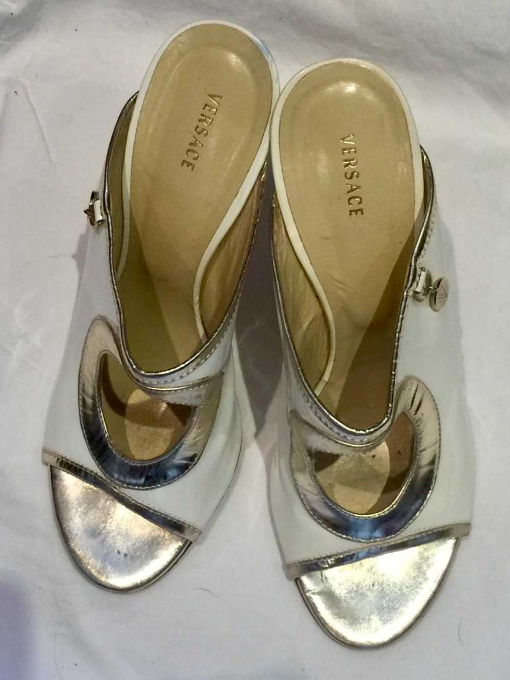 Versace Versace White & Gold Cut-Out Mules - image 3