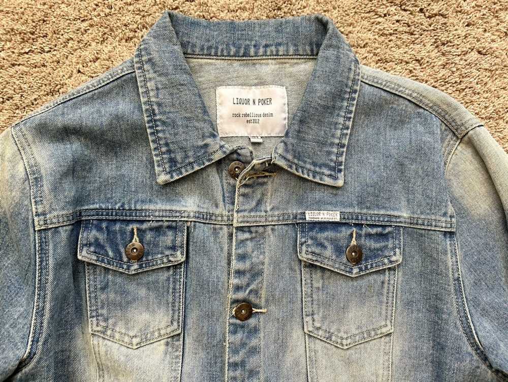 Streetwear Liquor N Poker Stitched Denim Jacket - image 5