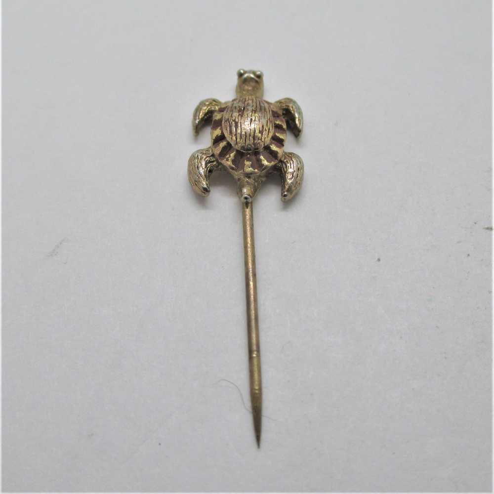 Vintage Unmarked Gold Filled Turtle Stick Pin - image 2