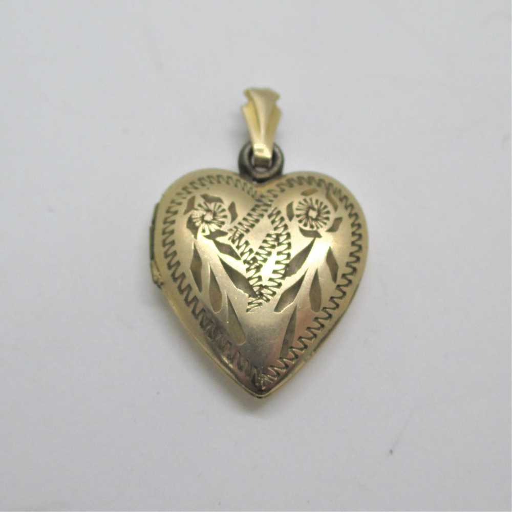 10K Gold Filled Etched Heart Locket Pendant - image 1