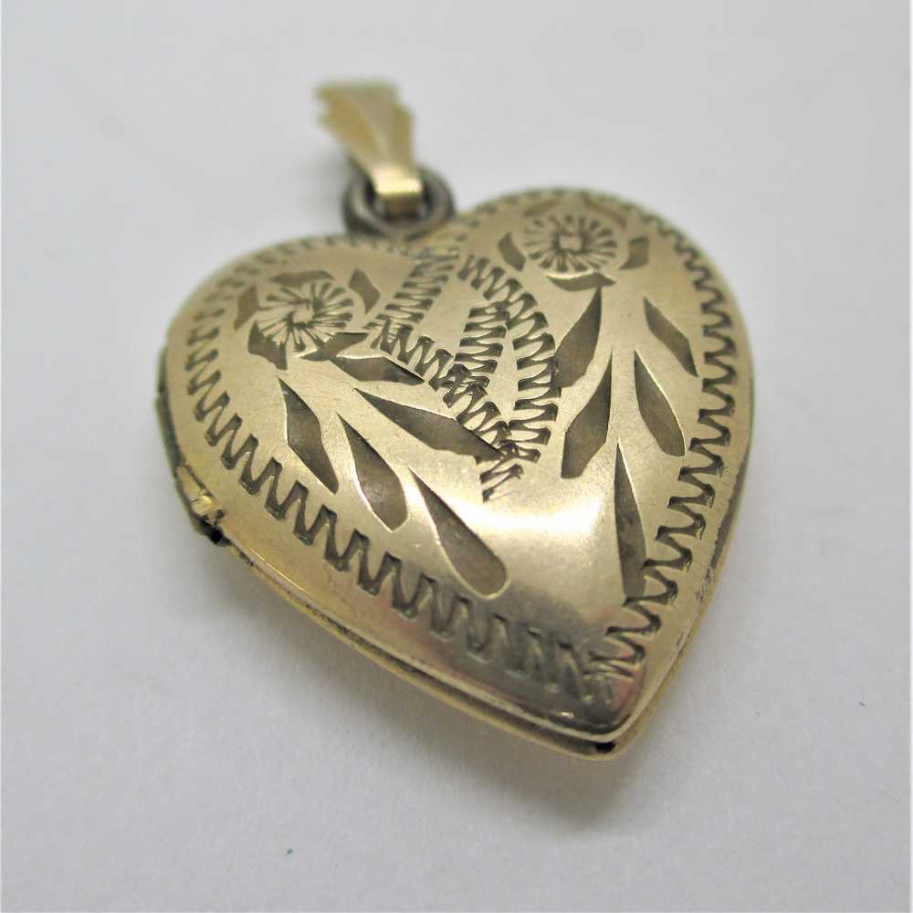 10K Gold Filled Etched Heart Locket Pendant - image 2