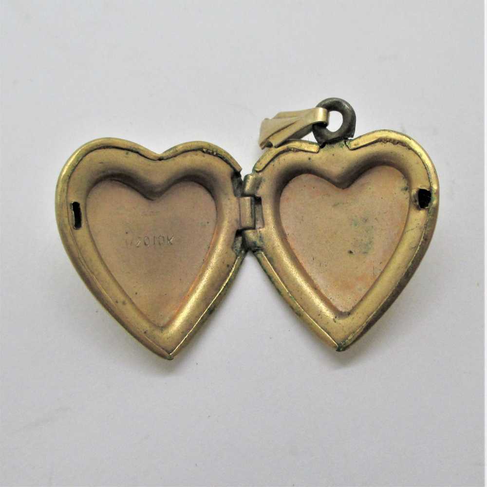 10K Gold Filled Etched Heart Locket Pendant - image 4