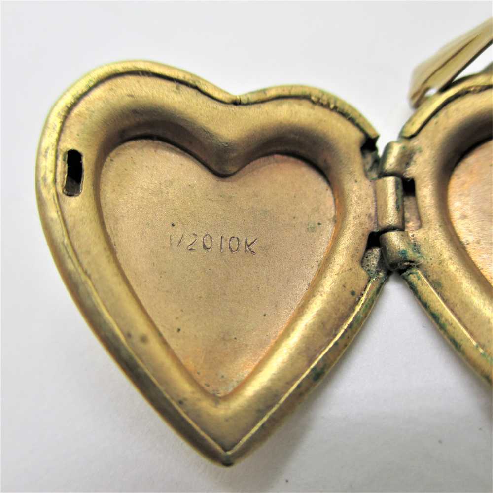 10K Gold Filled Etched Heart Locket Pendant - image 5