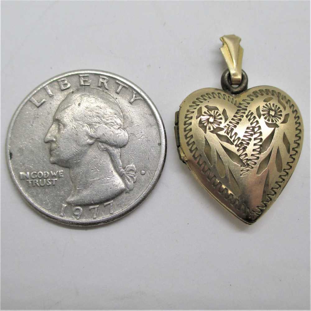 10K Gold Filled Etched Heart Locket Pendant - image 6