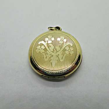 Filled Gold Toned Circle Photo Locket with Fancy … - image 1