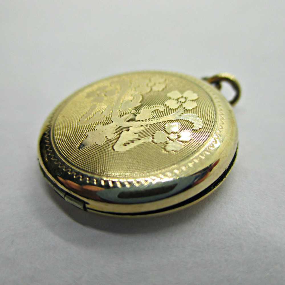 Filled Gold Toned Circle Photo Locket with Fancy … - image 5