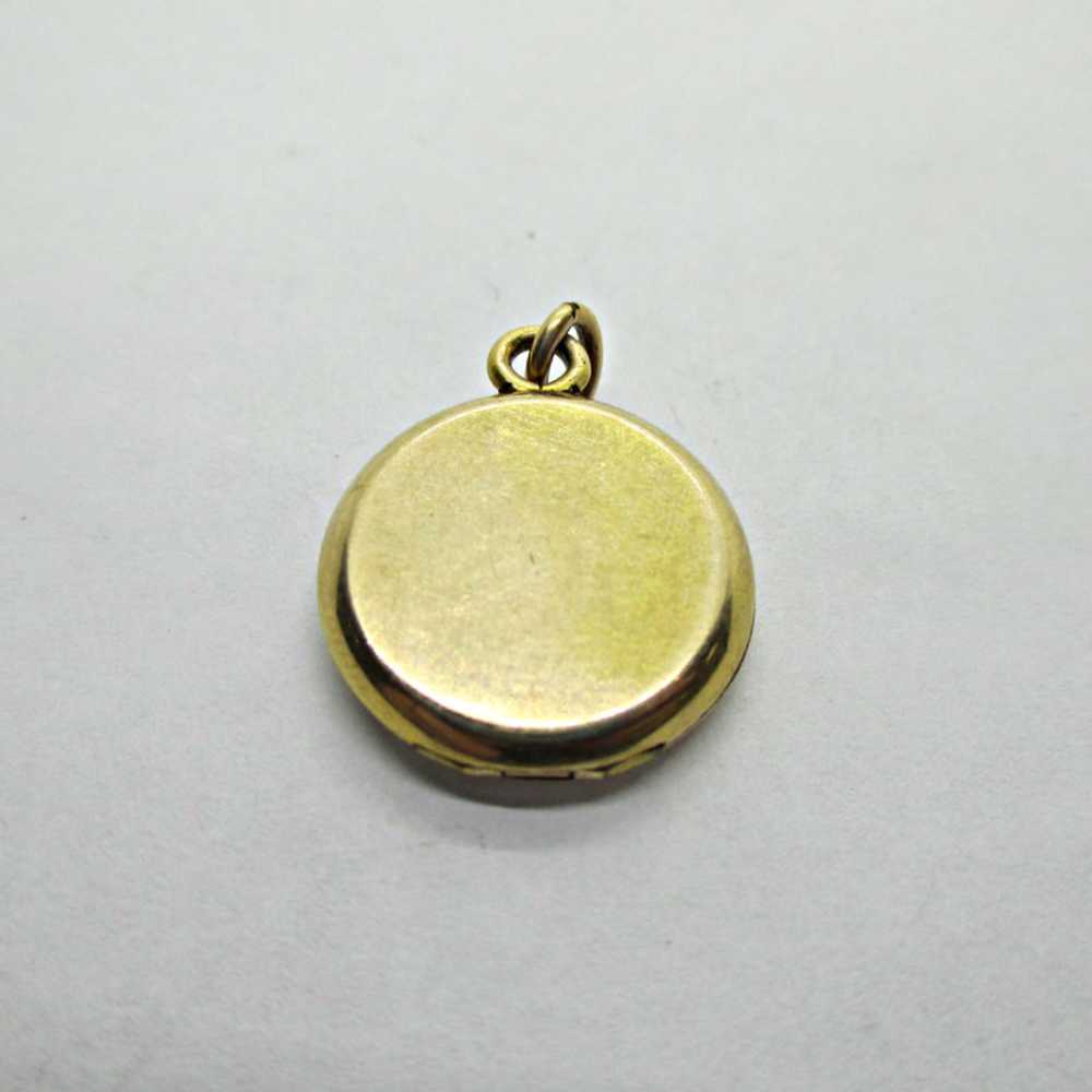 Filled Gold Toned Circle Photo Locket Etched Doub… - image 2