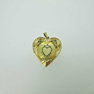 Gold Filled Gold Toned Heart Photo Locket with Et… - image 1