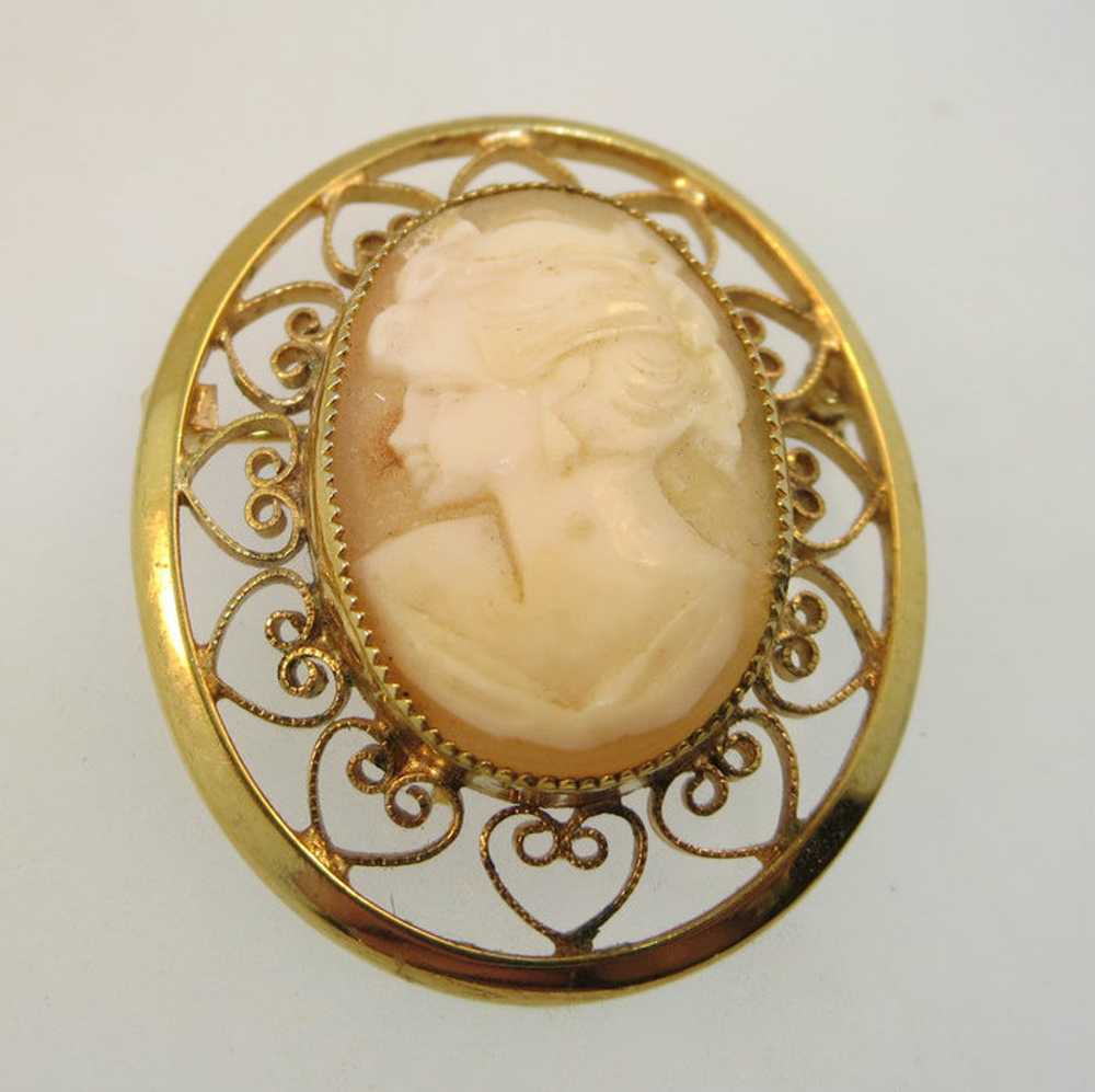 Vintage Gold Filled Conch Shell Cameo Brooch with… - image 2