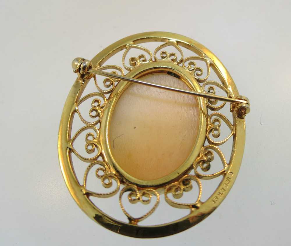 Vintage Gold Filled Conch Shell Cameo Brooch with… - image 3