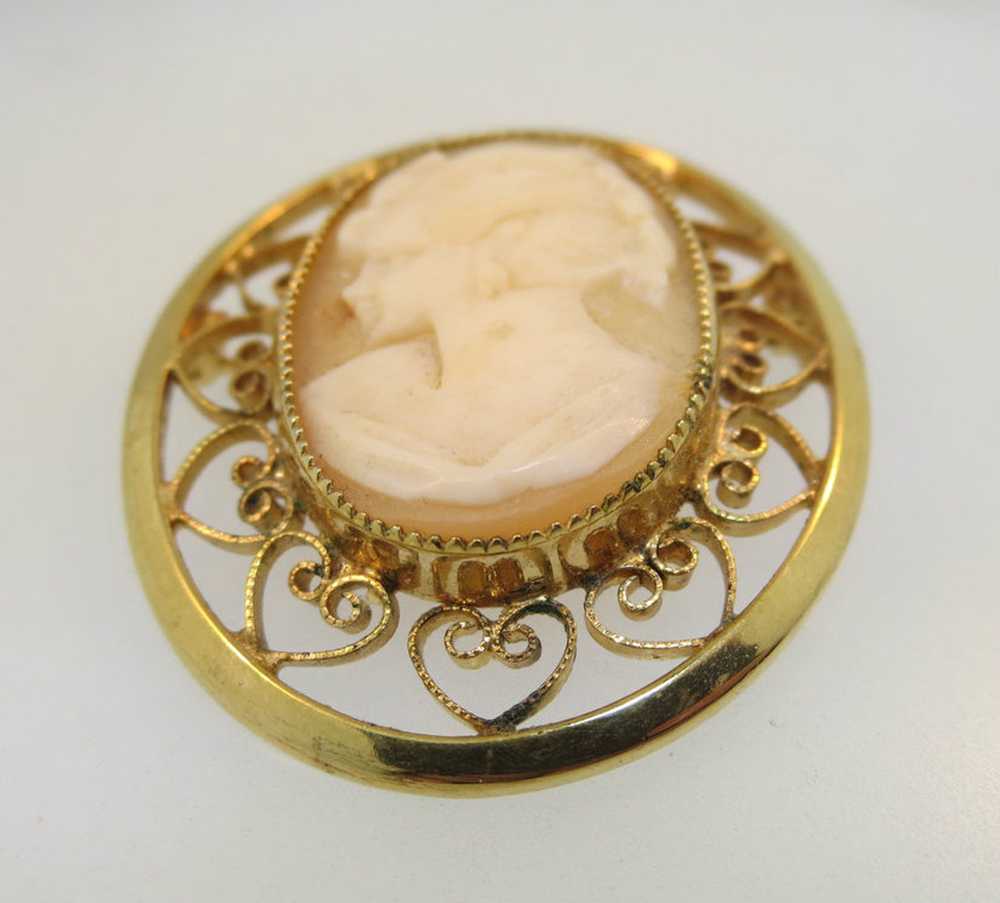 Vintage Gold Filled Conch Shell Cameo Brooch with… - image 4