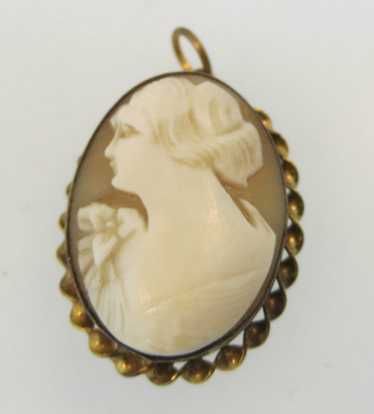 Vintage Gold Filled Conch Shell Cameo Locket Pend… - image 1