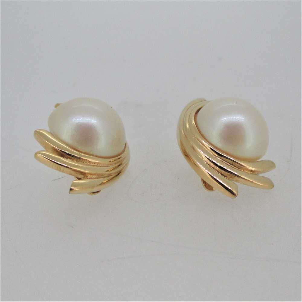 Givenchy Gold Tone Wrapped Faux Pearl Clip on Ear… - image 5