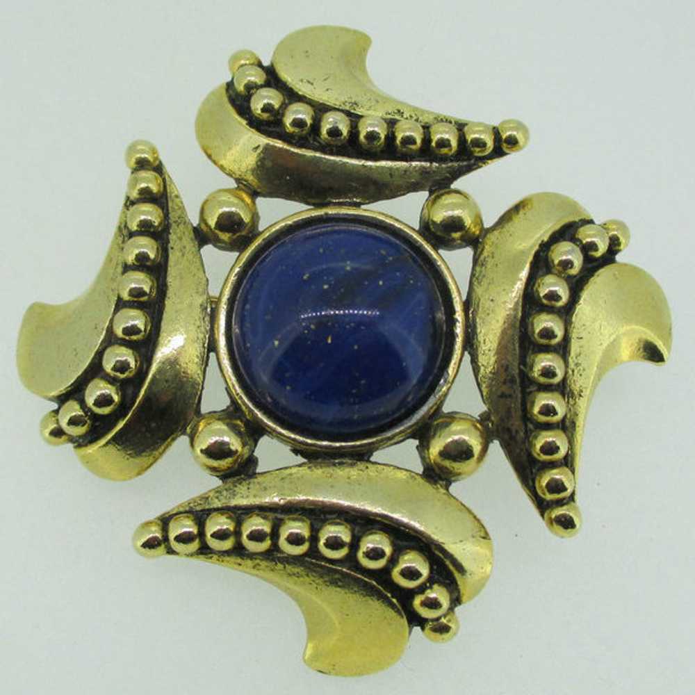 Vintage Carol Dauplaise Gold Tone Speckled Blue C… - image 1