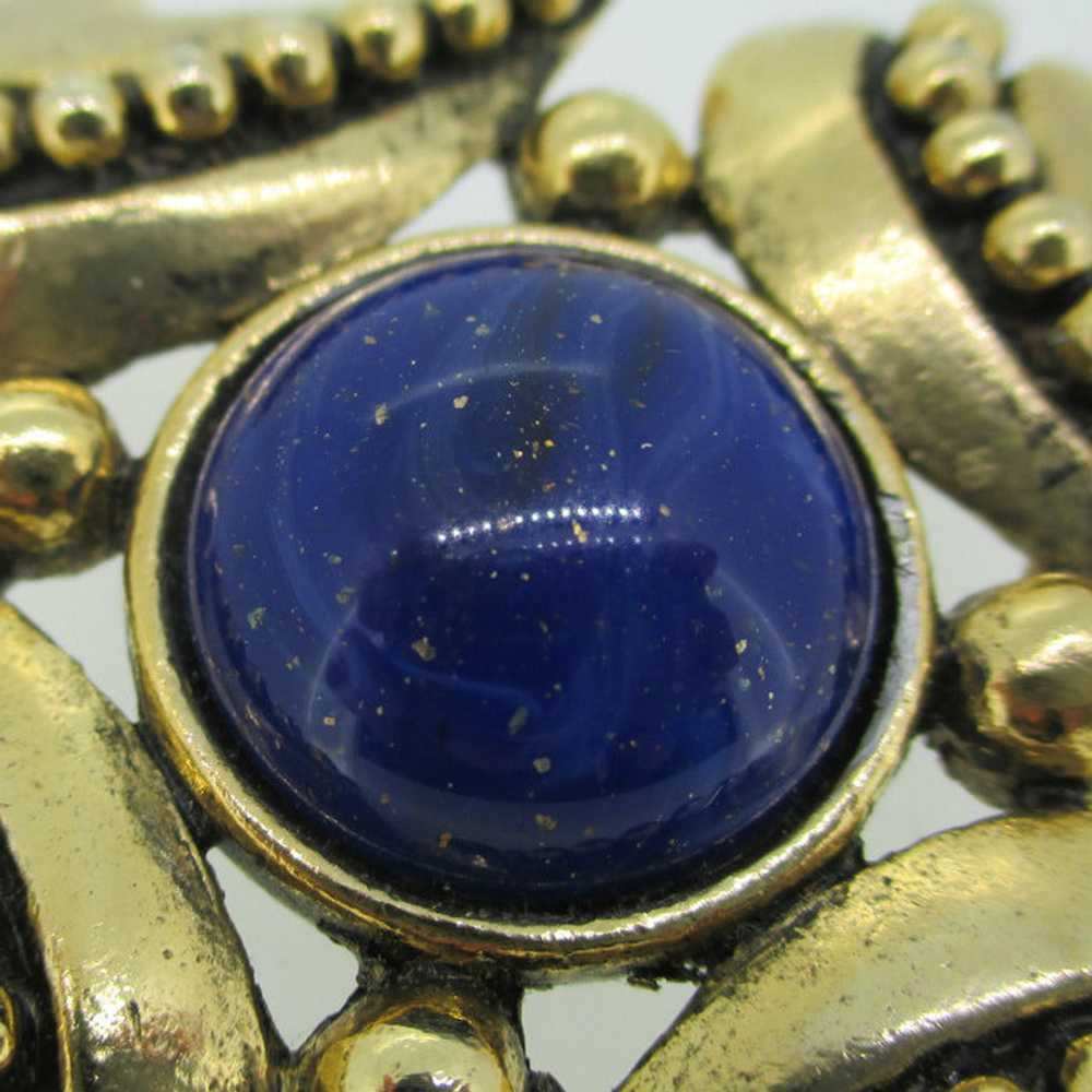 Vintage Carol Dauplaise Gold Tone Speckled Blue C… - image 3