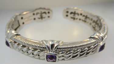 Signed JUDITH RIPKA 925 CZ Cable Hinged Bangle Cu… - image 1