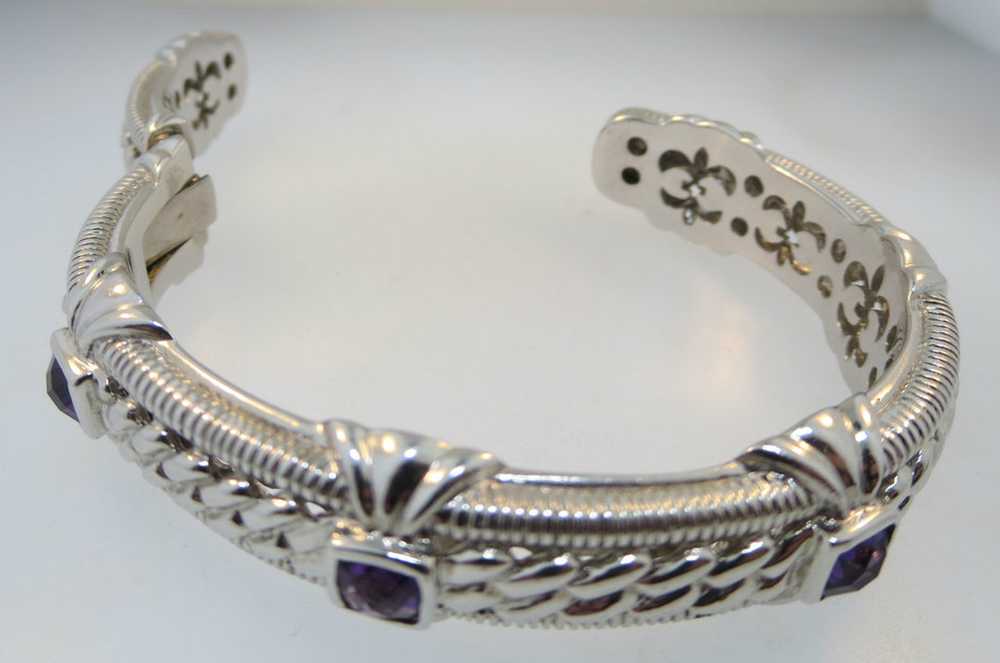 Signed JUDITH RIPKA 925 CZ Cable Hinged Bangle Cu… - image 8