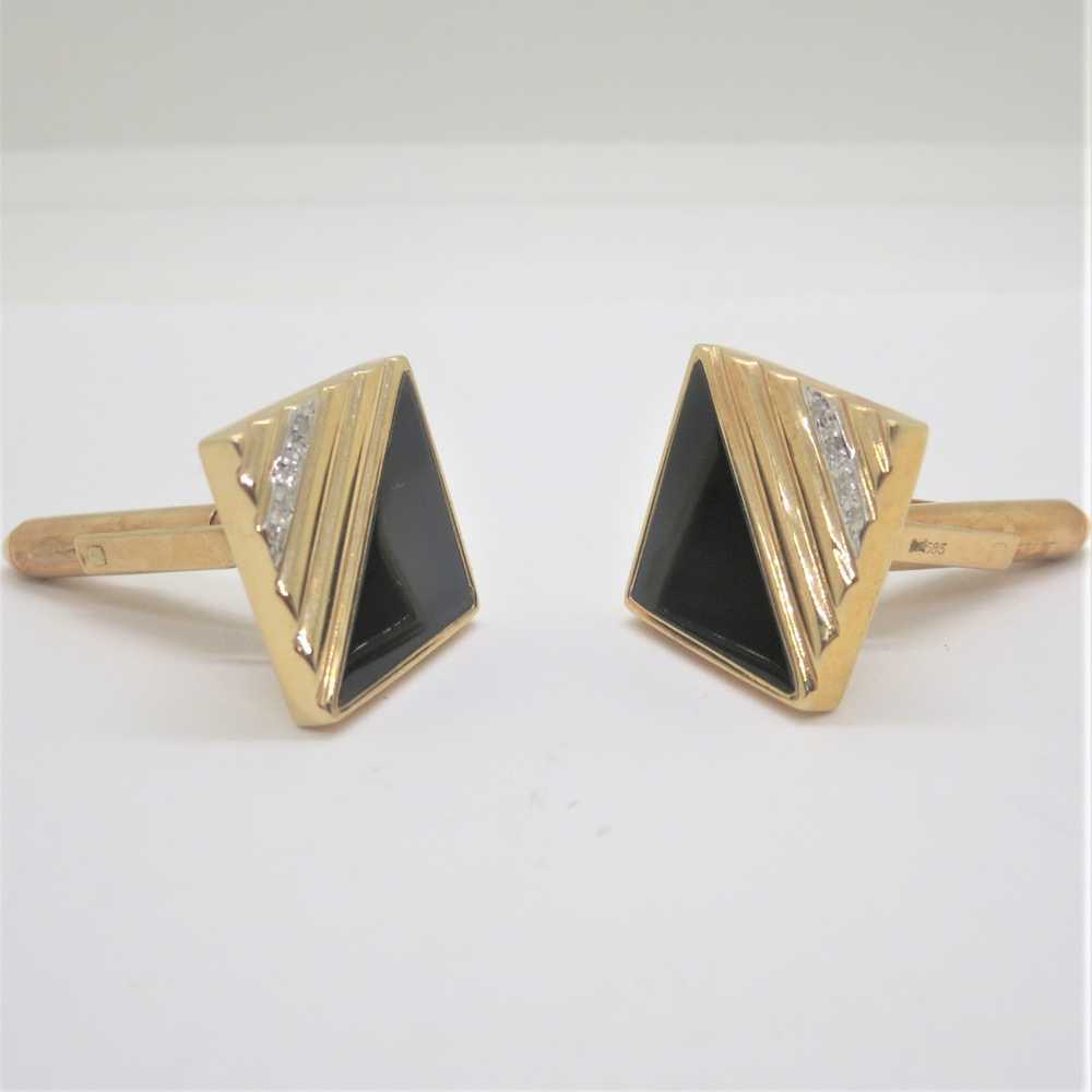 14k Yellow Gold Square Cuff-Links with Black Onyx… - image 2