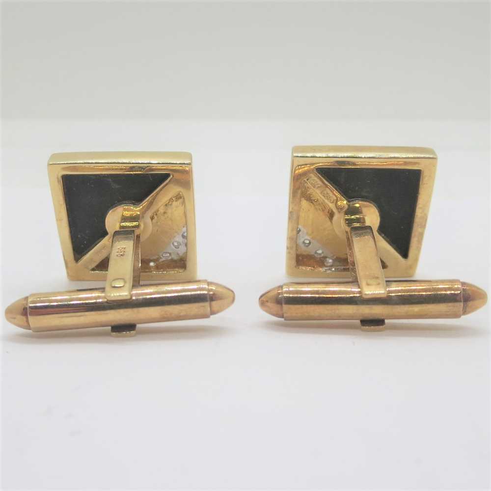 14k Yellow Gold Square Cuff-Links with Black Onyx… - image 3