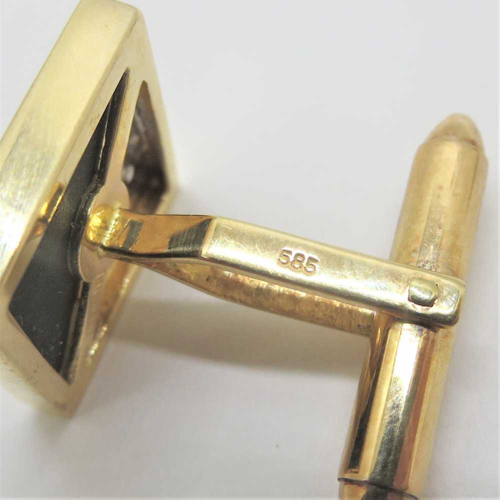 14k Yellow Gold Square Cuff-Links with Black Onyx… - image 5
