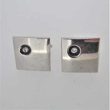 Swank Square Silver Tone with Clear CZ Cufflinks - image 1