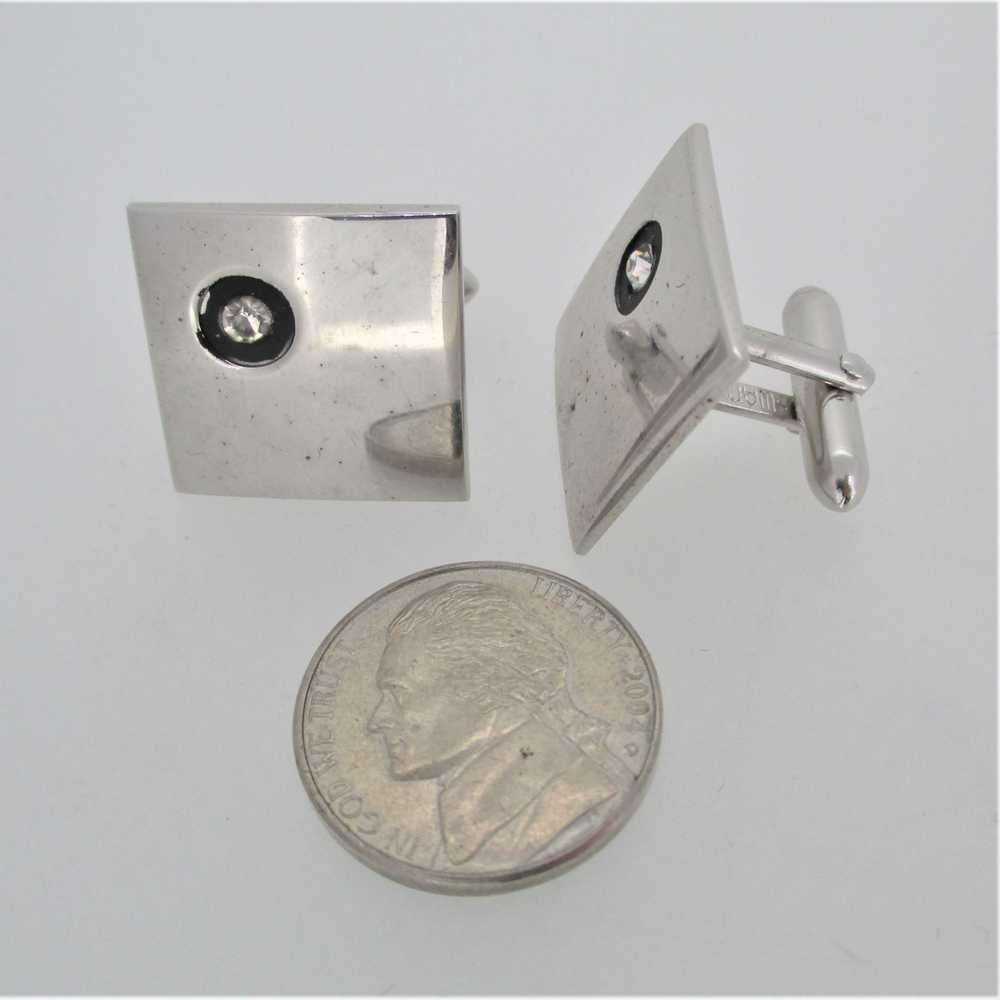 Swank Square Silver Tone with Clear CZ Cufflinks - image 2