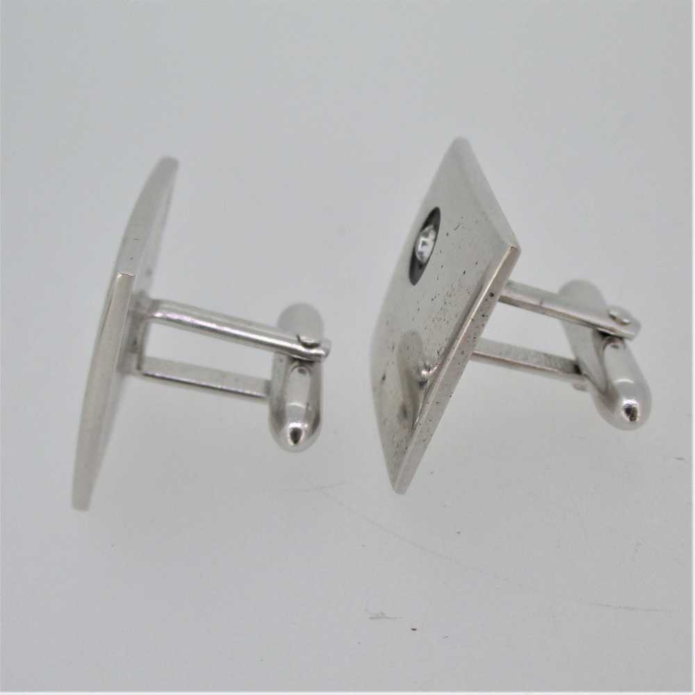 Swank Square Silver Tone with Clear CZ Cufflinks - image 3