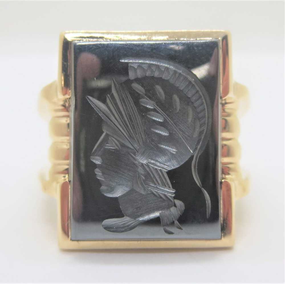 Vintage 10k Yellow Gold Men's Hematite Soldier In… - image 1