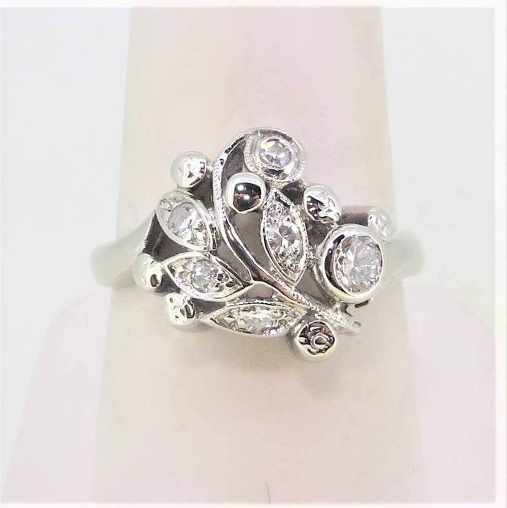 Vintage 14K White Gold APP .25cttw Diamond Floral… - image 6