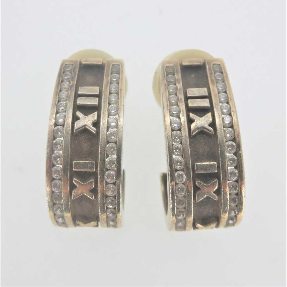 Sterling Silver CZ Roman Numeral Pierced Earrings - image 1