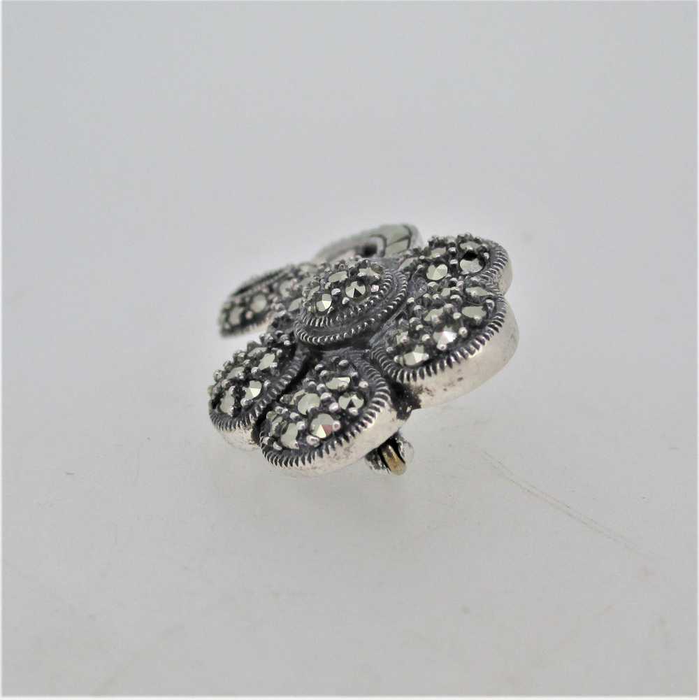 Sterling Silver Marcasite Flower Pin Brooch - image 4