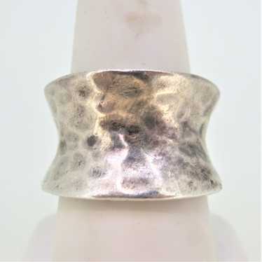 Sterling Silver Hammered Designed Ring with Adjus… - image 1