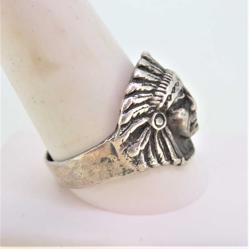Sterling Silver Indian Headdress Ring Size 11 3/4 - image 4