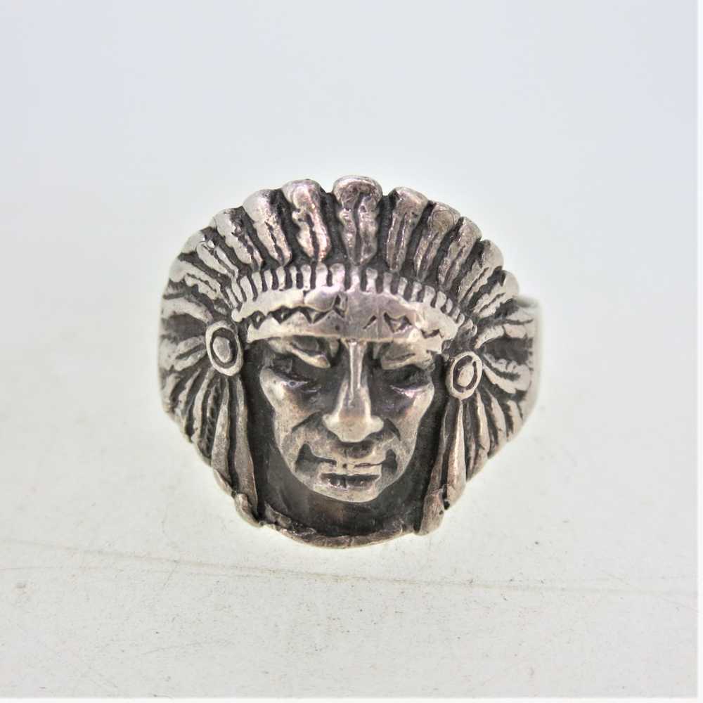 Sterling Silver Indian Headdress Ring Size 11 3/4 - image 6