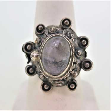 Sterling Silver Taxco Vintage Poison Ring with Be… - image 1