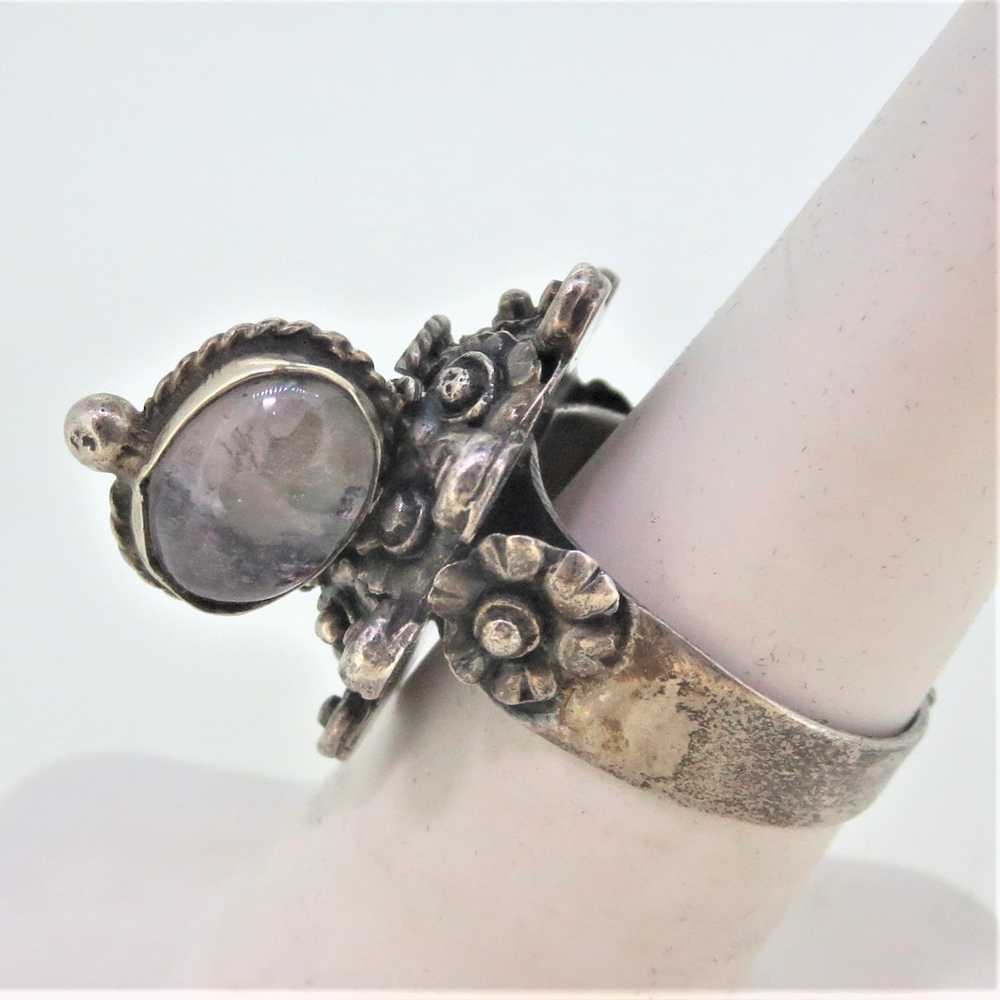 Sterling Silver Taxco Vintage Poison Ring with Be… - image 3